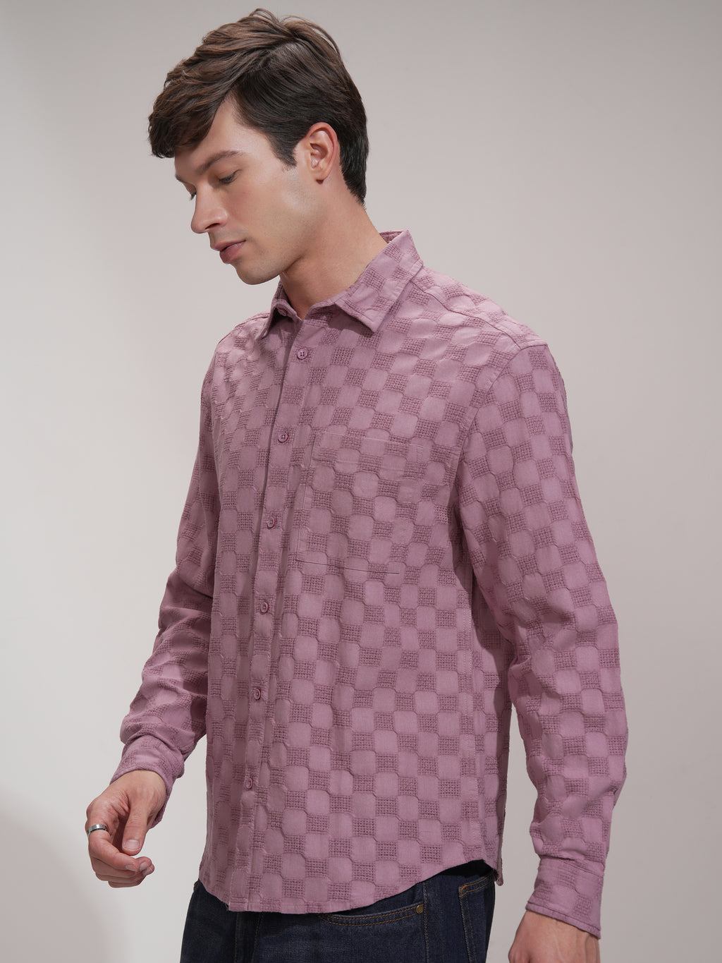 Highlander Men Pink Self Design Relaxed Fit Casual Shirt - Pink - Image 4