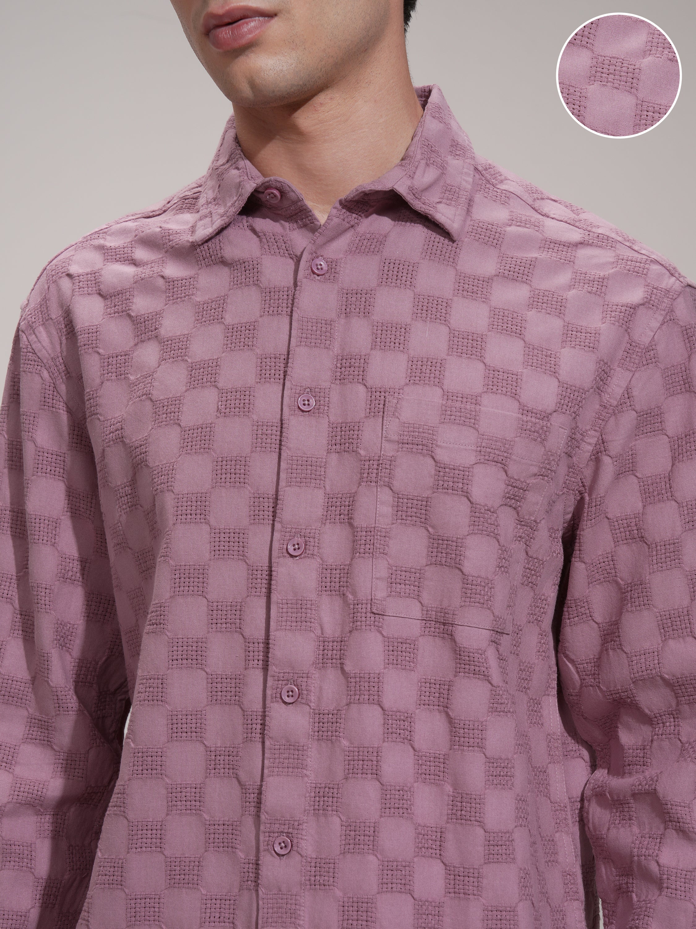 Highlander Men Pink Self Design Relaxed Fit Casual Shirt - Pink - Image 5