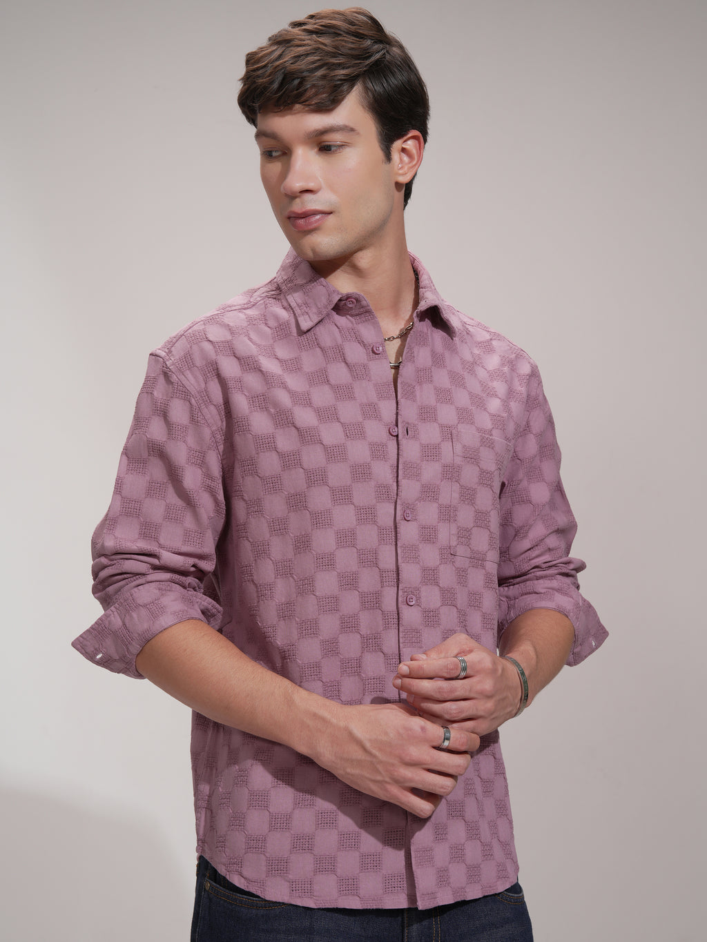 Highlander Men Pink Self Design Relaxed Fit Casual Shirt - Pink - Image 6