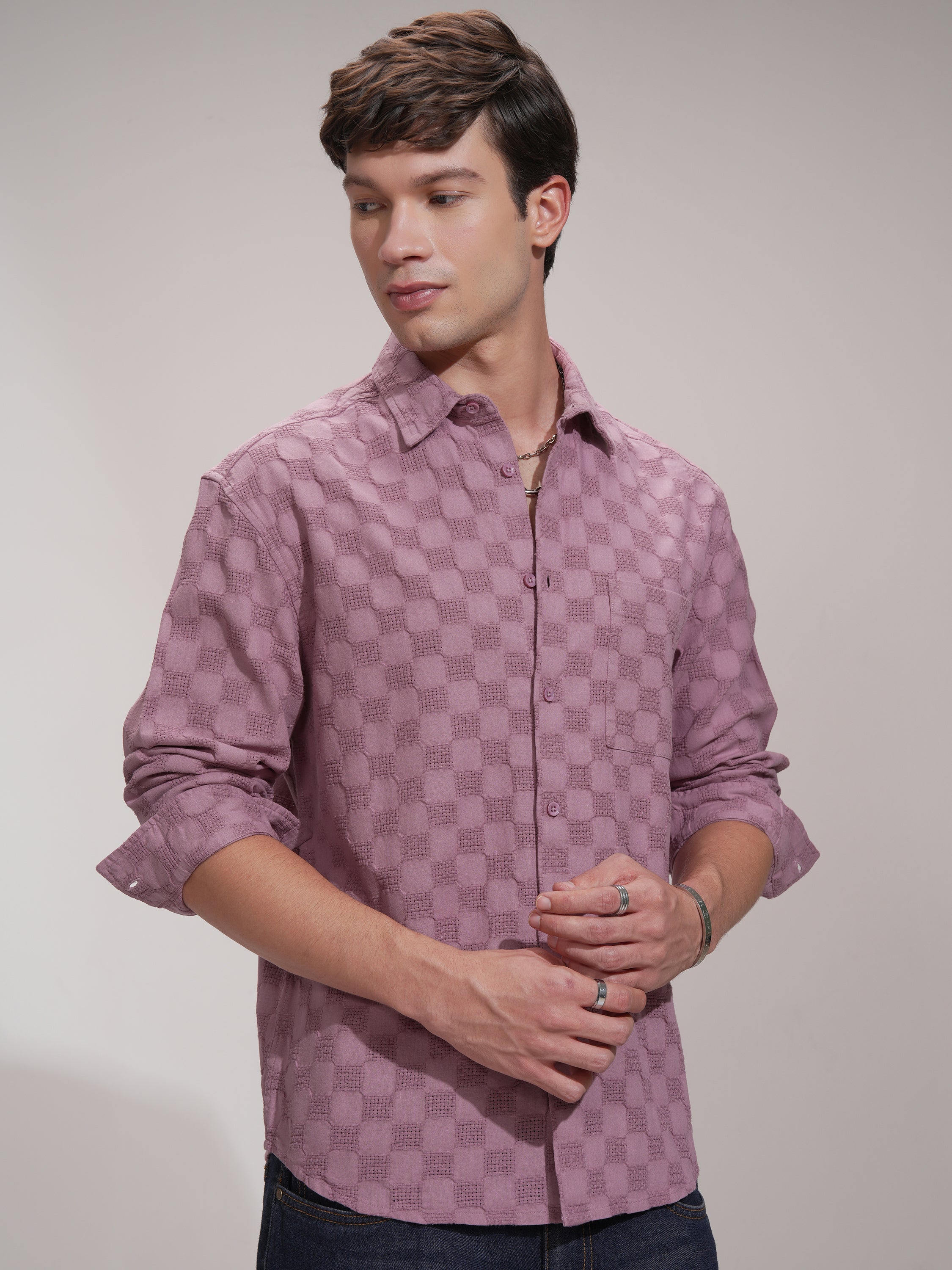 Highlander Men Pink Self Design Relaxed Fit Casual Shirt - Pink - Image 6
