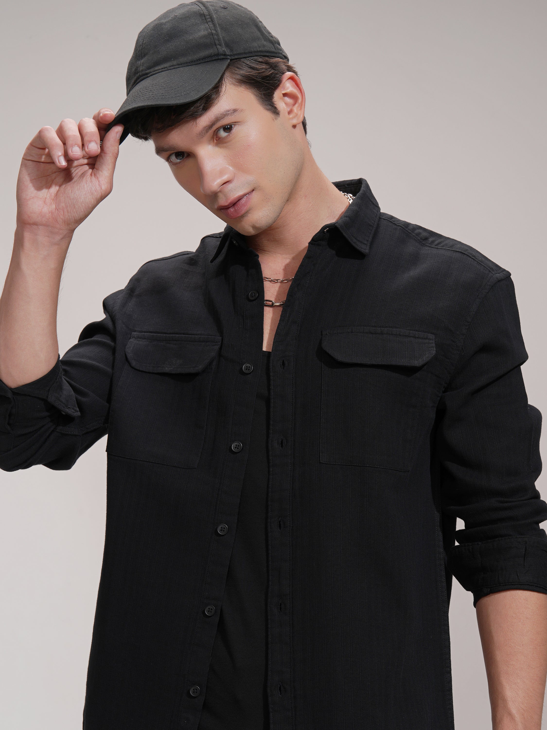 Highlander Men Black Solid Slim Fit Casual Shirt - Black - Image 1
