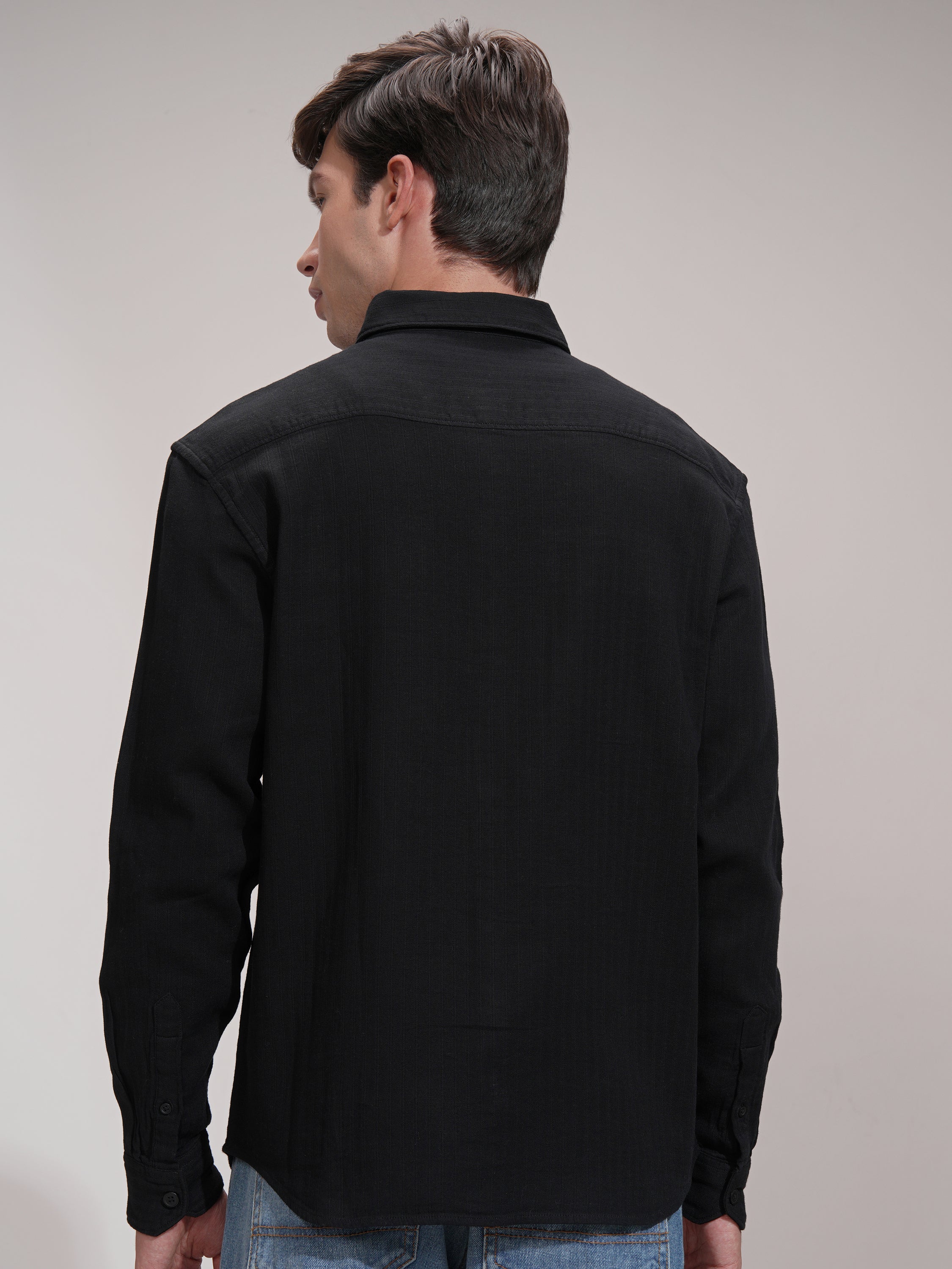 Highlander Men Black Solid Slim Fit Casual Shirt - Black - Image 3