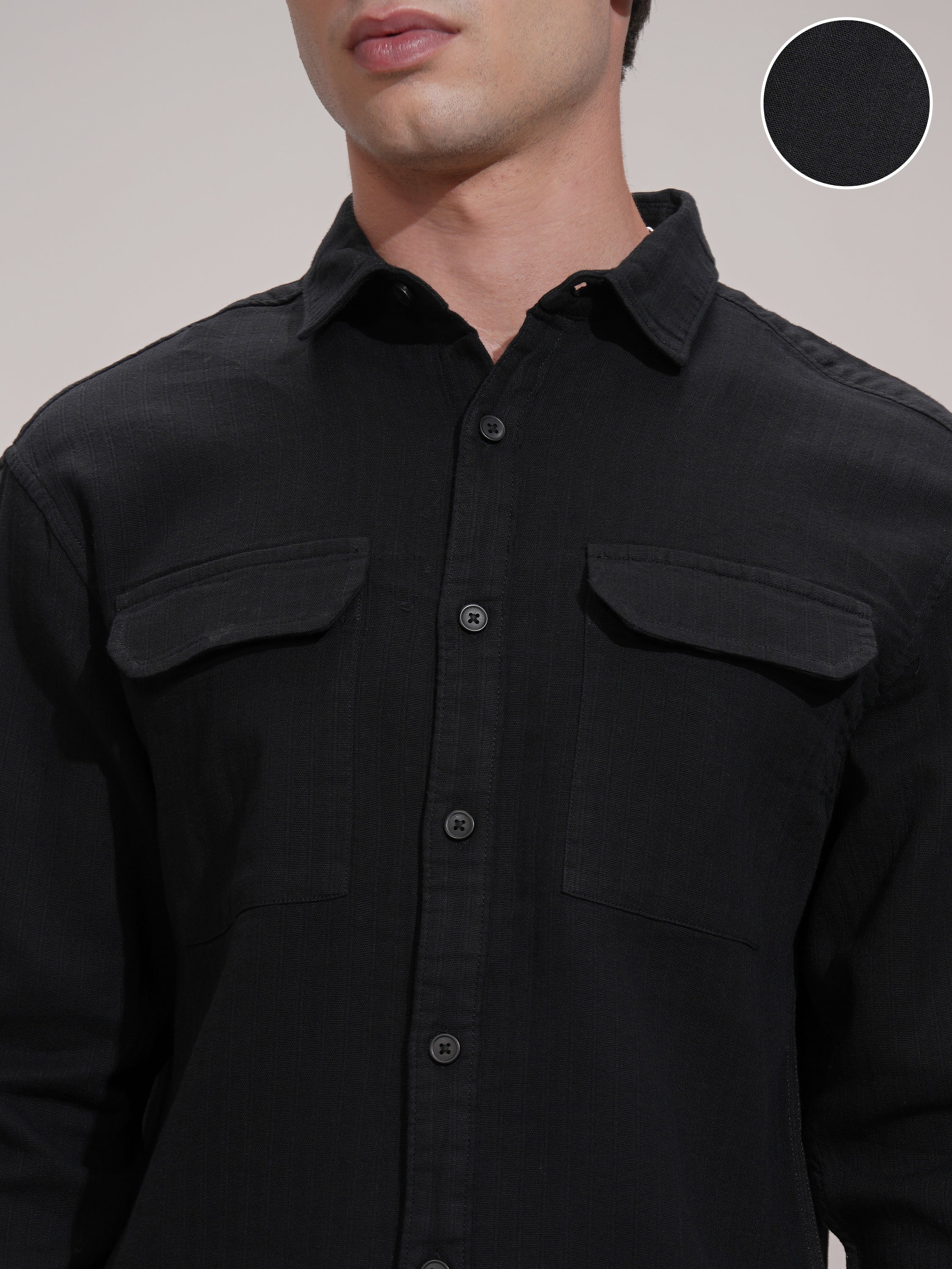 Highlander Men Black Solid Slim Fit Casual Shirt - Black - Image 5