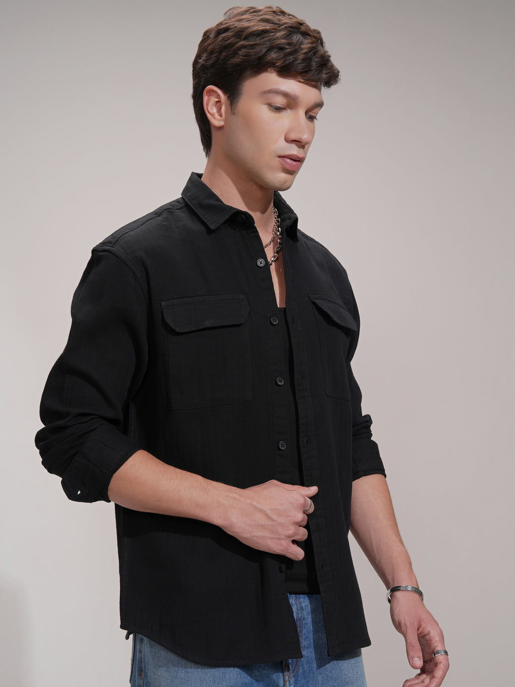 Highlander Men Black Solid Slim Fit Casual Shirt - Black - Image 6