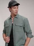 Highlander Men Green Striped Slim Fit Casual Shirt - Green - Image 1