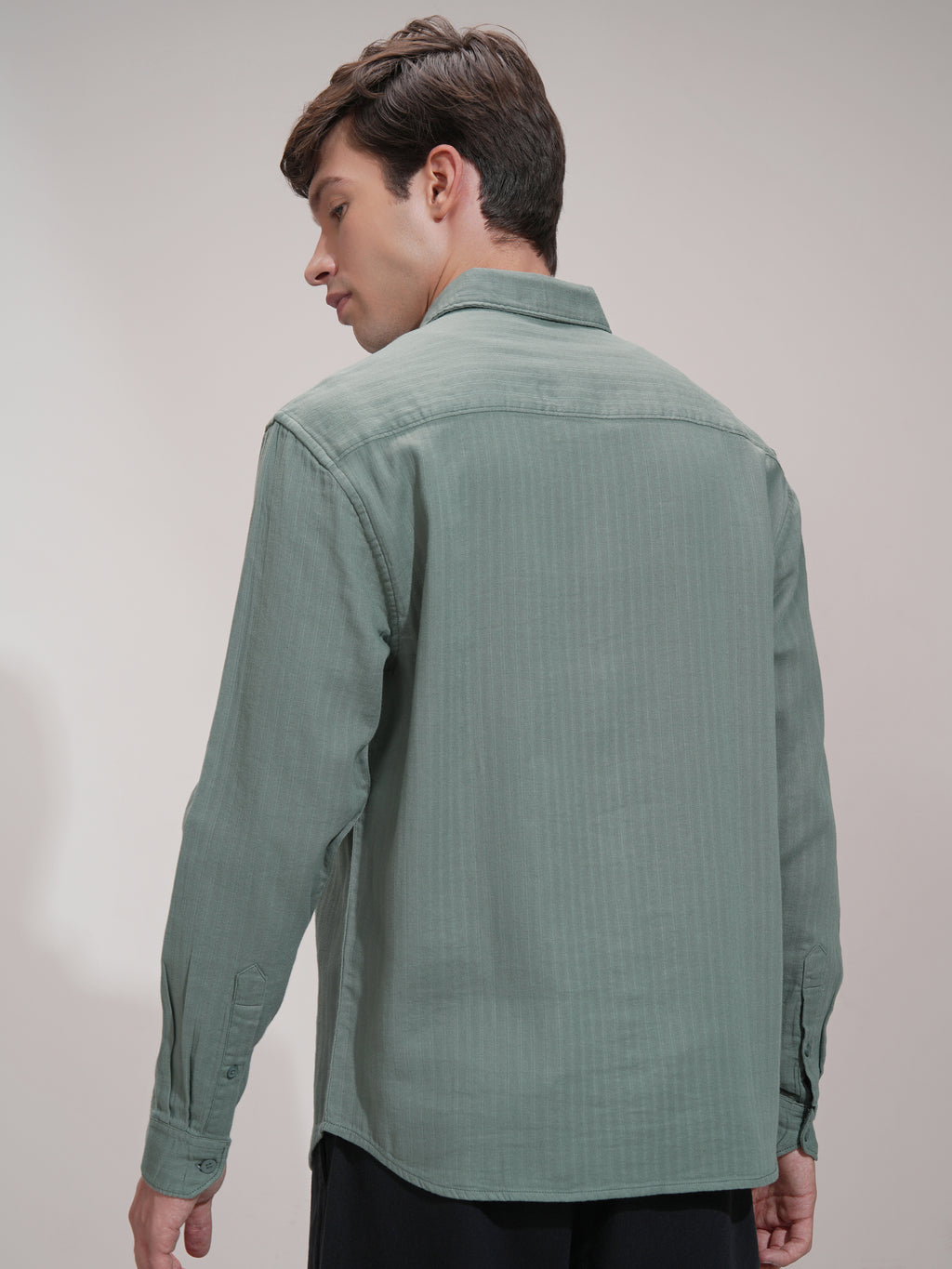 Highlander Men Green Striped Slim Fit Casual Shirt - Green - Image 3