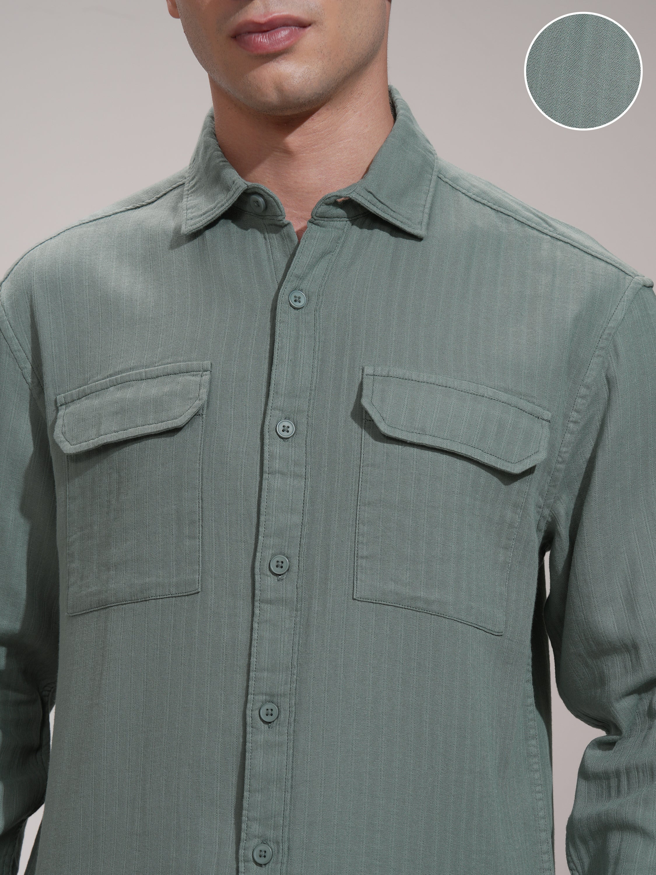 Highlander Men Green Striped Slim Fit Casual Shirt - Green - Image 5