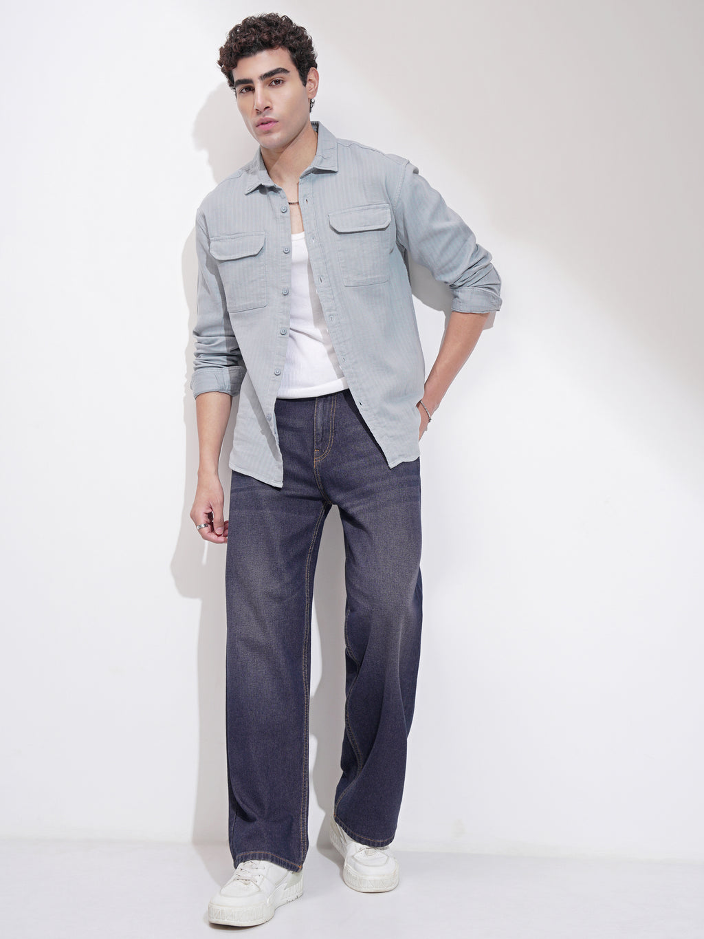 Highlander Men Grey Self Design Slim Fit Casual Shirt - Grey - Image 2