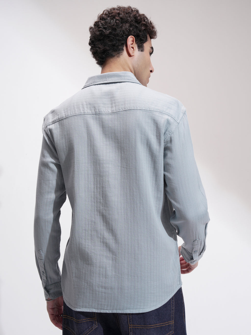Highlander Men Grey Self Design Slim Fit Casual Shirt - Grey - Image 3