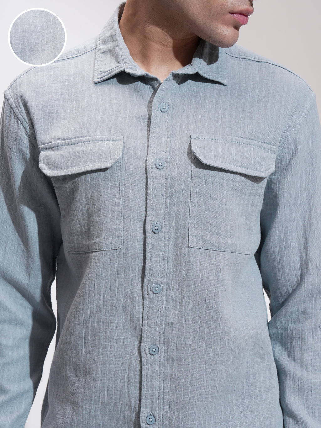 Highlander Men Grey Self Design Slim Fit Casual Shirt - Grey - Image 5