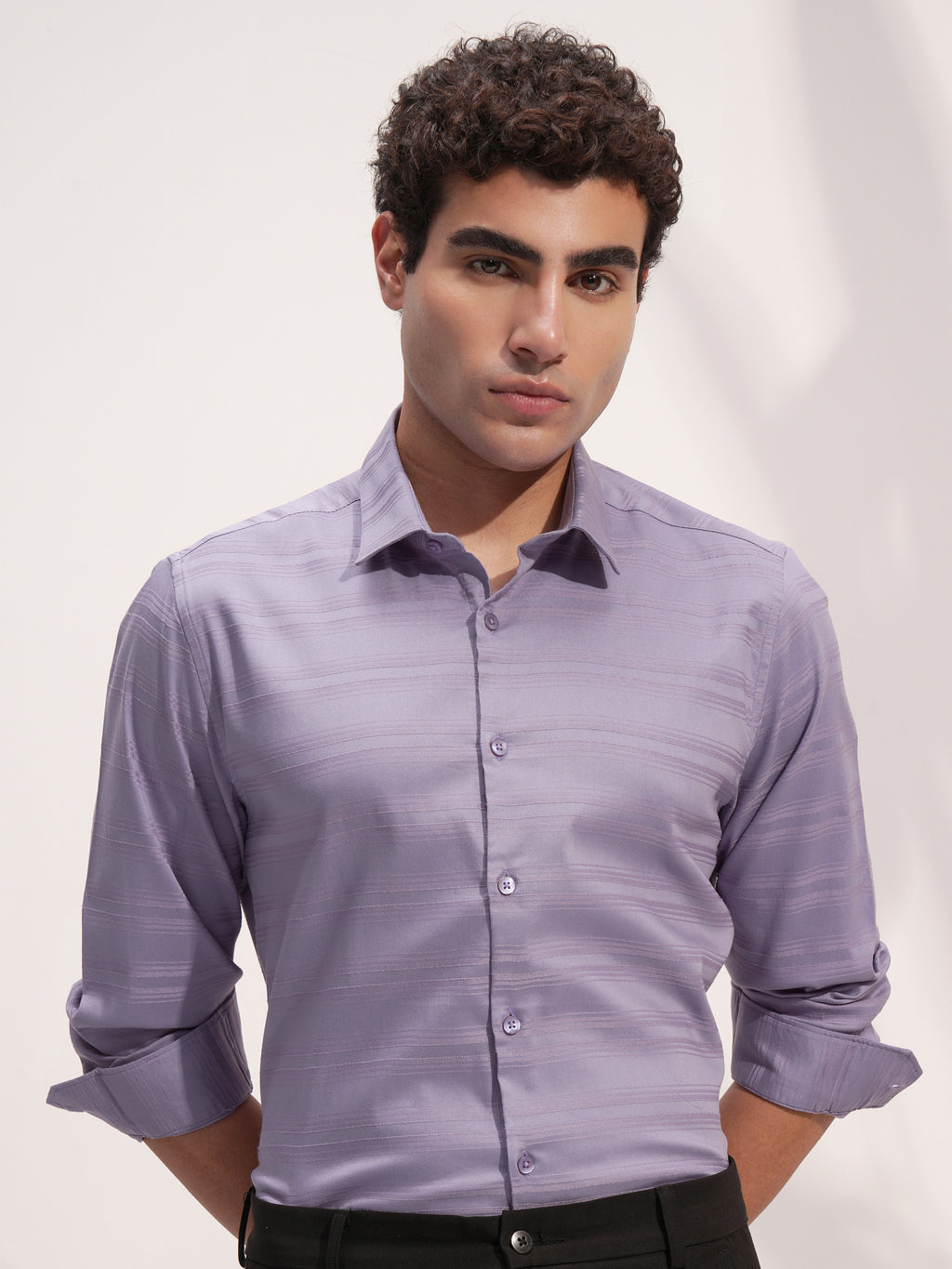 Highlander Men Lavender Self Design Slim Fit Casual Shirt - Lavender - Image 1