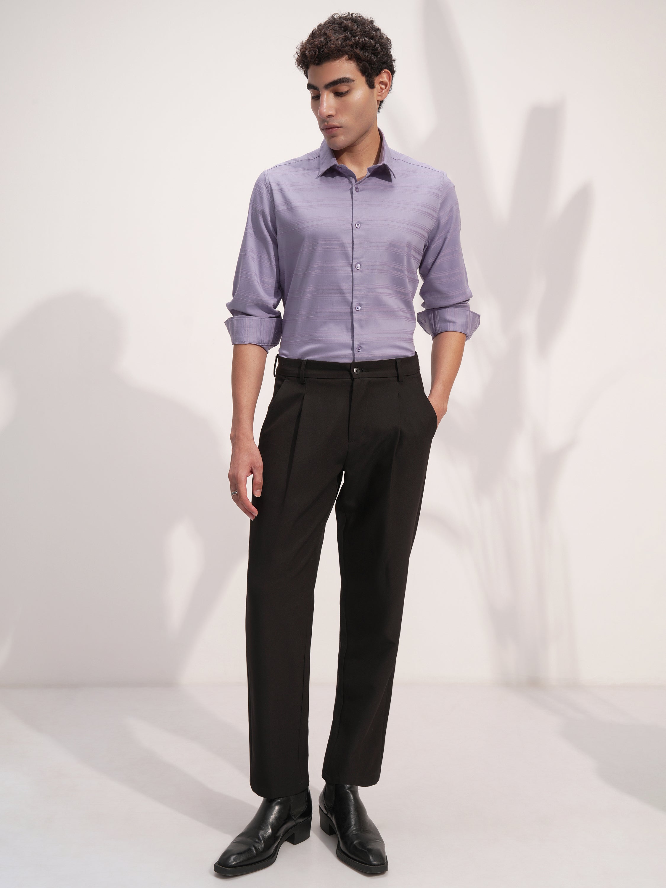 Highlander Men Lavender Self Design Slim Fit Casual Shirt - Lavender - Image 2