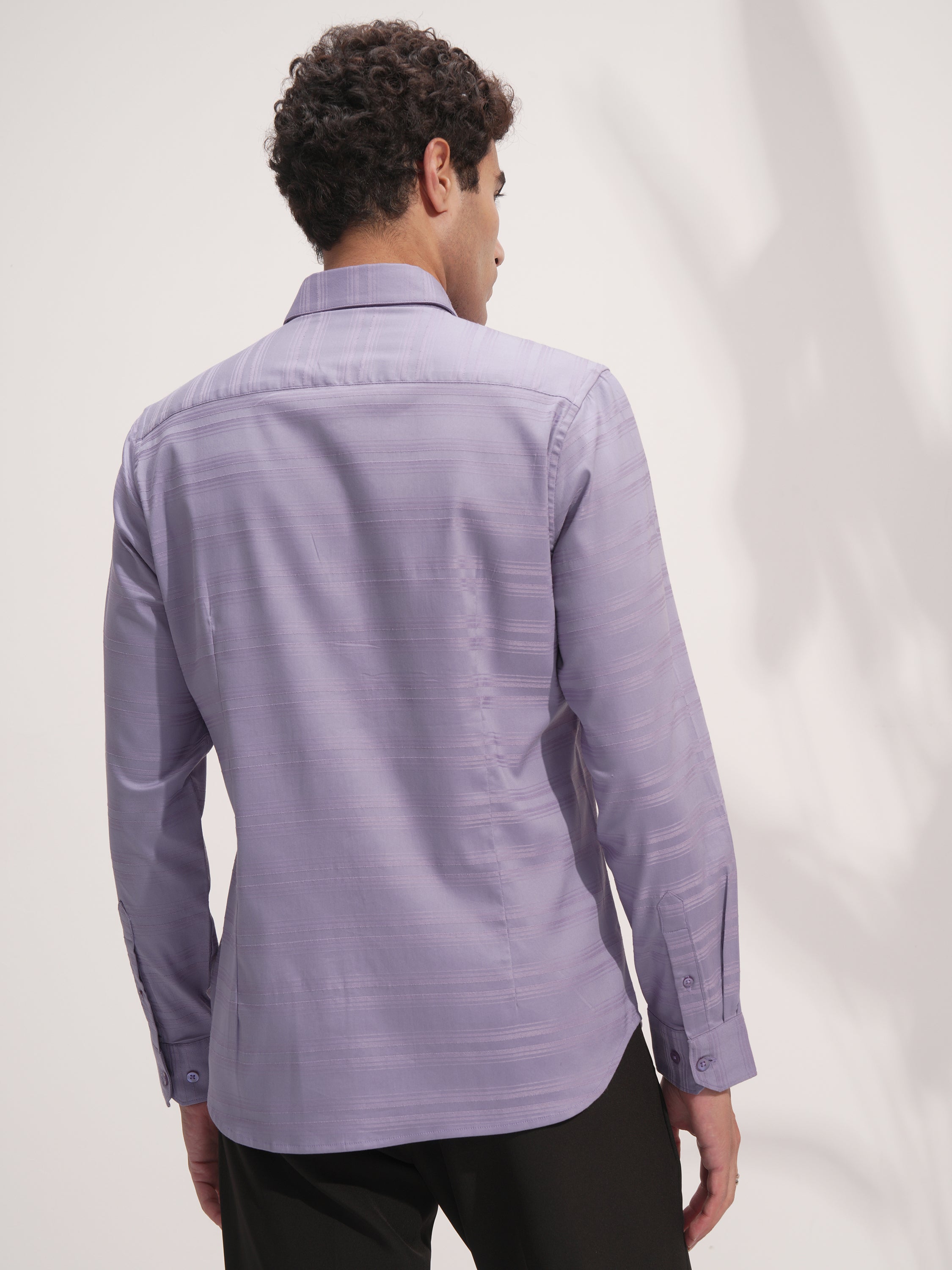 Highlander Men Lavender Self Design Slim Fit Casual Shirt - Lavender - Image 3