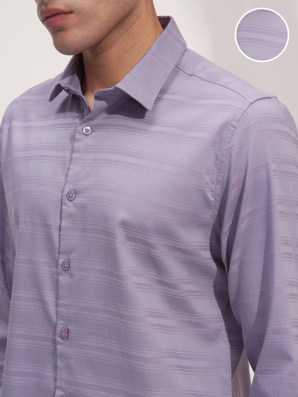 Highlander Men Lavender Self Design Slim Fit Casual Shirt - Lavender - Image 5
