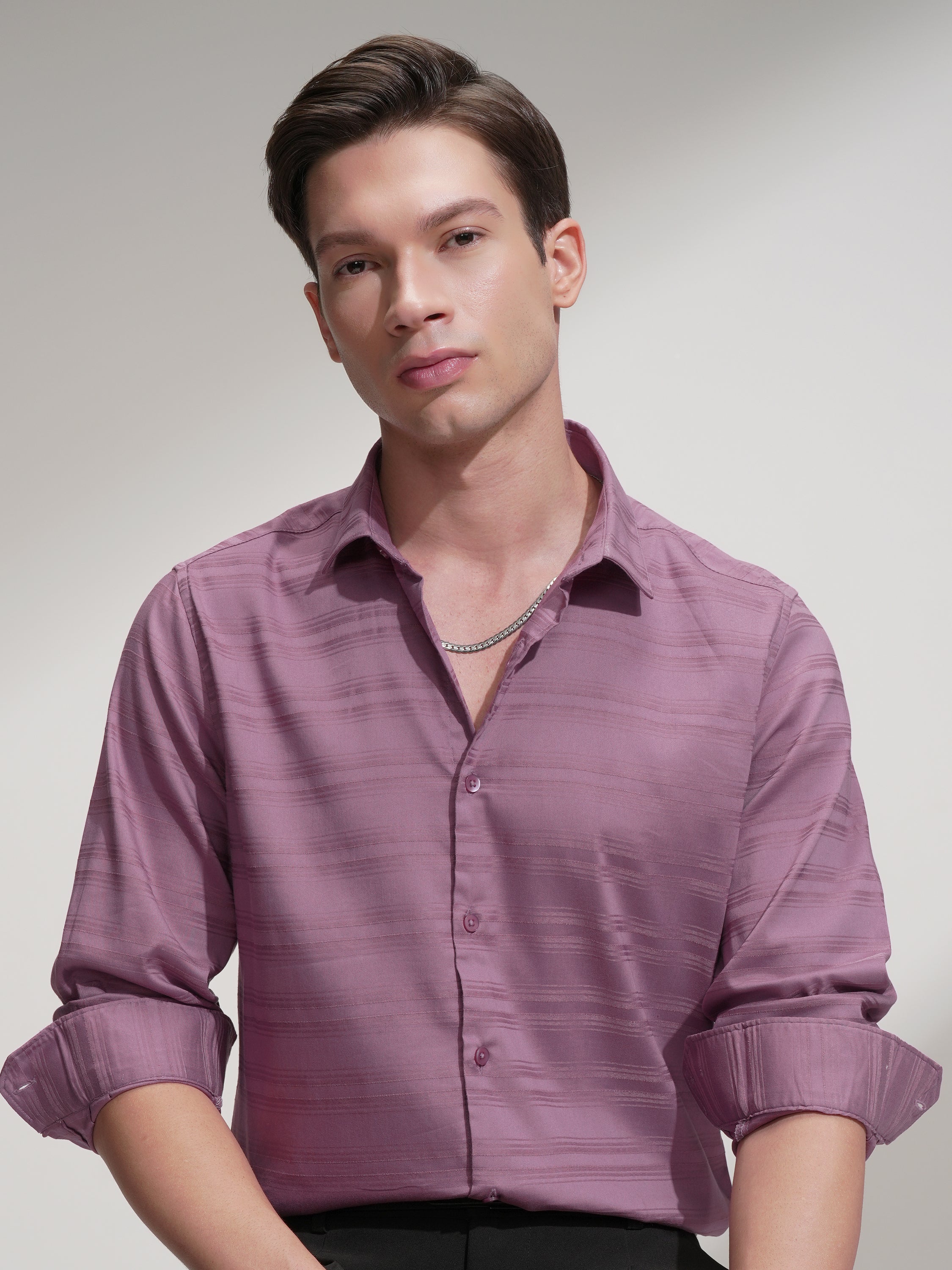 Highlander Men Pink Striped Slim Fit Casual Shirt - Pink - Image 1