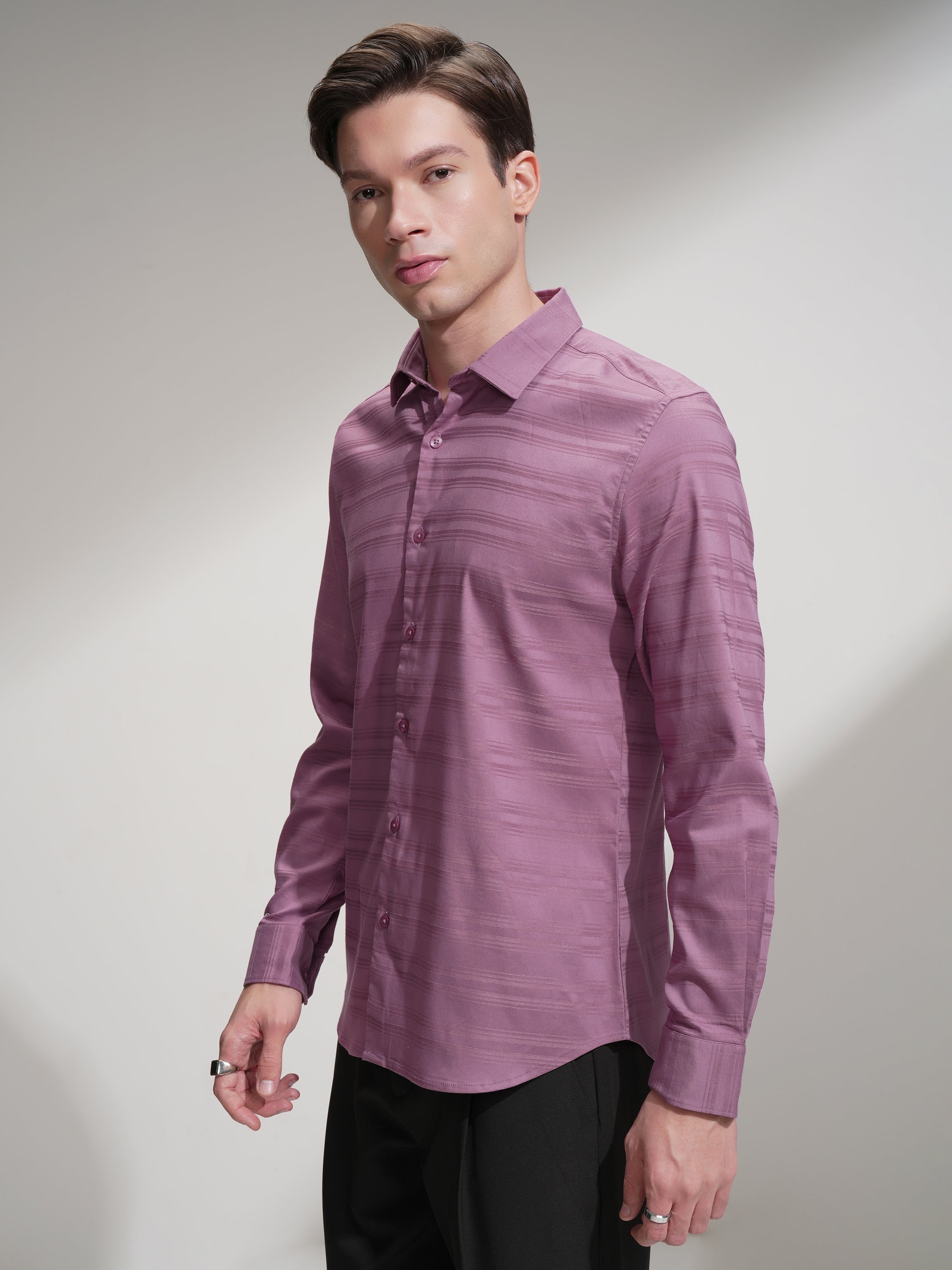 Highlander Men Pink Striped Slim Fit Casual Shirt - Pink - Image 4
