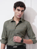 Highlander Men Olive Striped Slim Fit Casual Shirt - Olive - Image 1