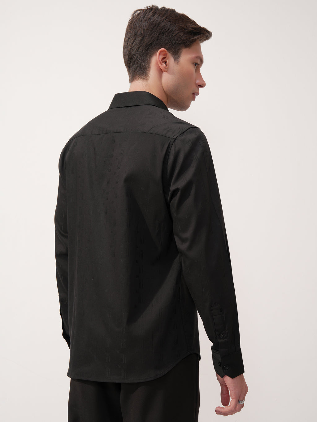 Highlander Men Black Self Design Slim Fit Casual Shirt - Black - Image 3