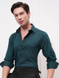 Highlander Men Teal Self Design Slim Fit Casual Shirt - Teal - Image 1