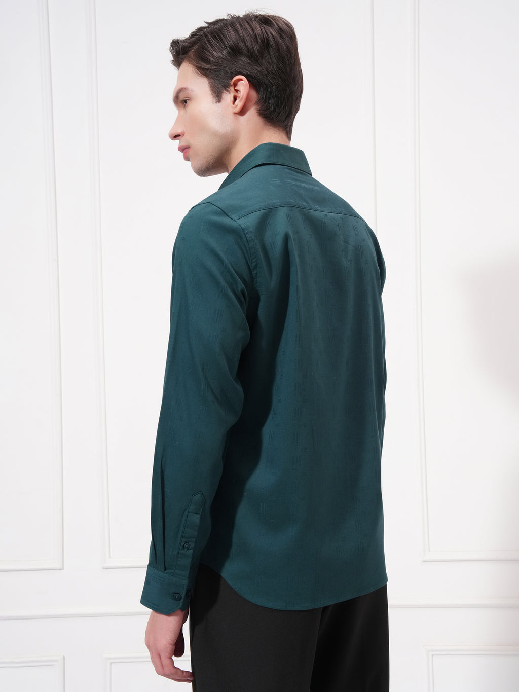 Highlander Men Teal Self Design Slim Fit Casual Shirt - Teal - Image 3