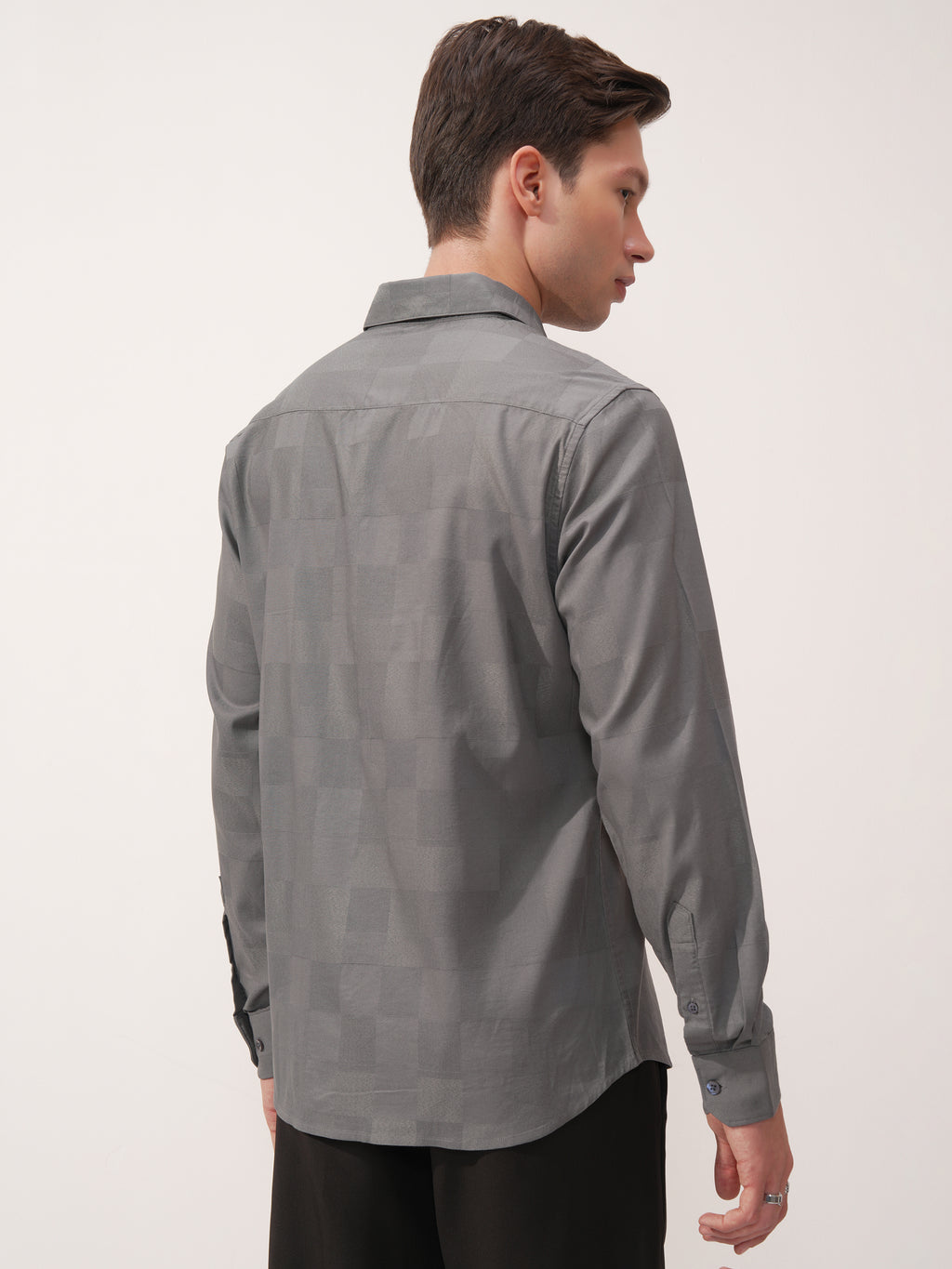 Highlander Men Grey Self Design Slim Fit Casual Shirt - Grey - Image 3