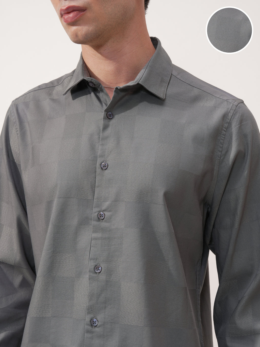 Highlander Men Grey Self Design Slim Fit Casual Shirt - Grey - Image 5