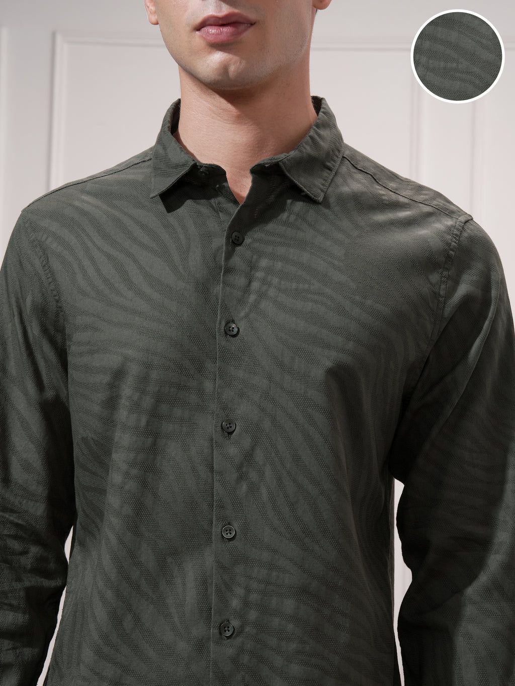 Highlander Men Green Self Design Slim Fit Casual Shirt - Green - Image 5