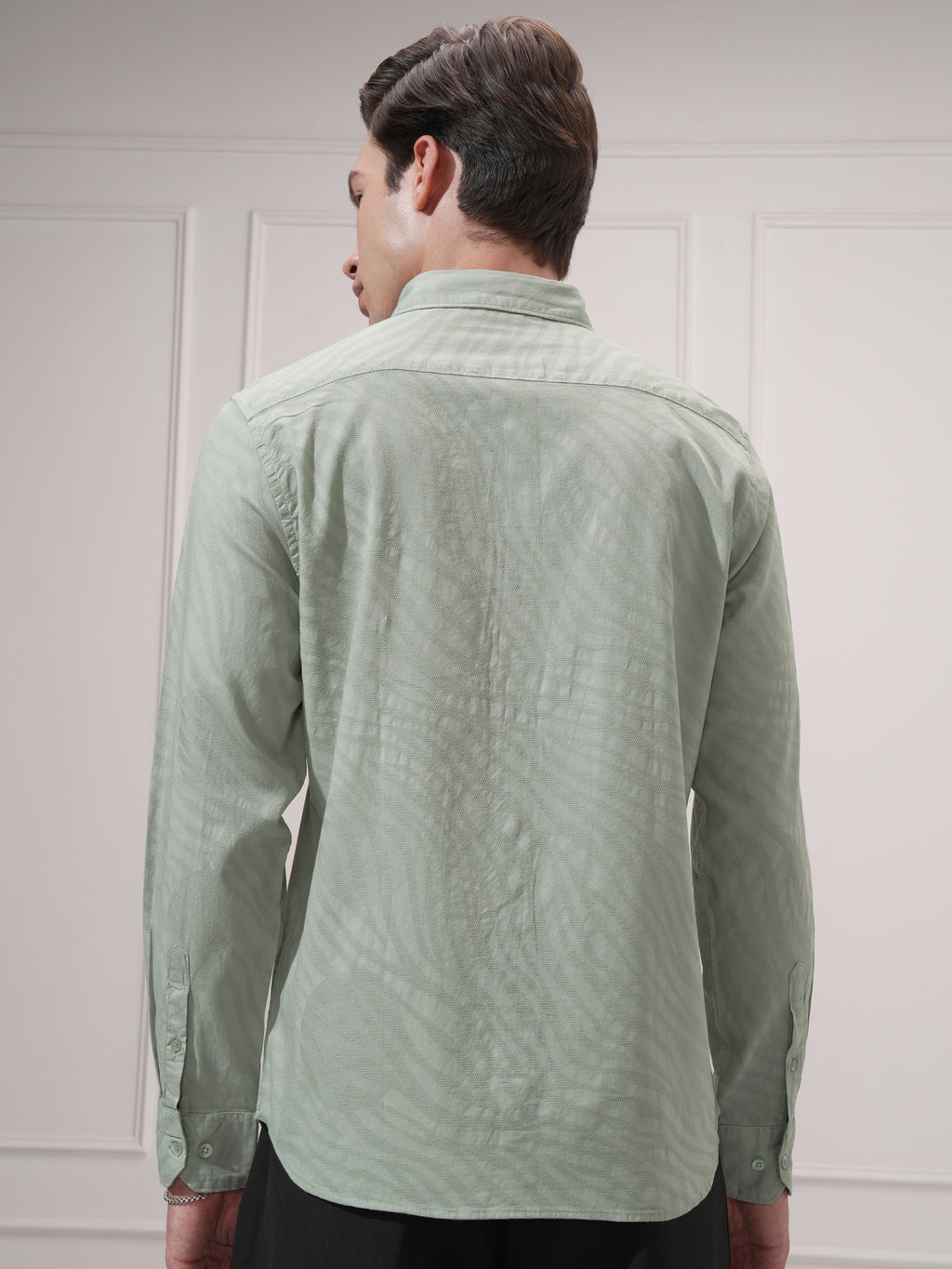 Highlander Men Green Self Design Slim Fit Casual Shirt - Green - Image 3
