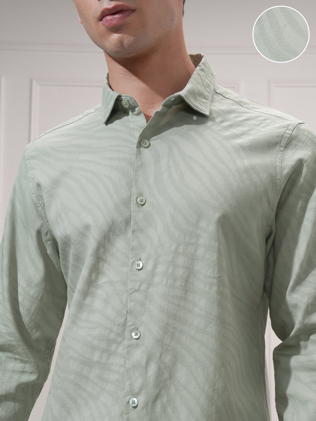 Highlander Men Green Self Design Slim Fit Casual Shirt - Green - Image 5