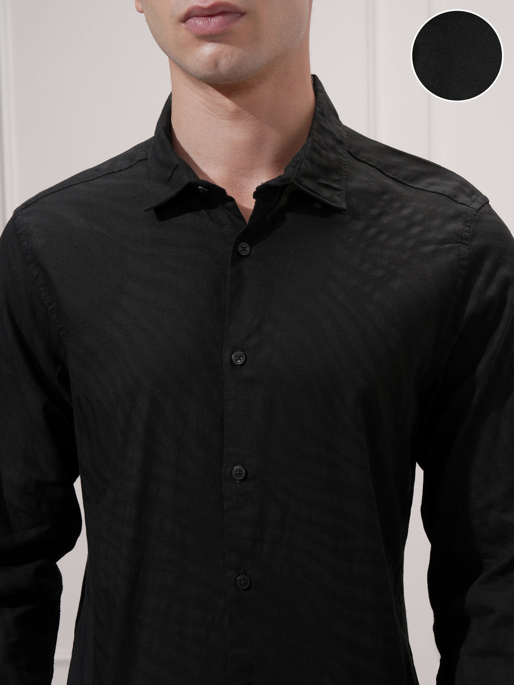 Highlander Men Black Self Design Slim Fit Casual Shirt - Black - Image 5
