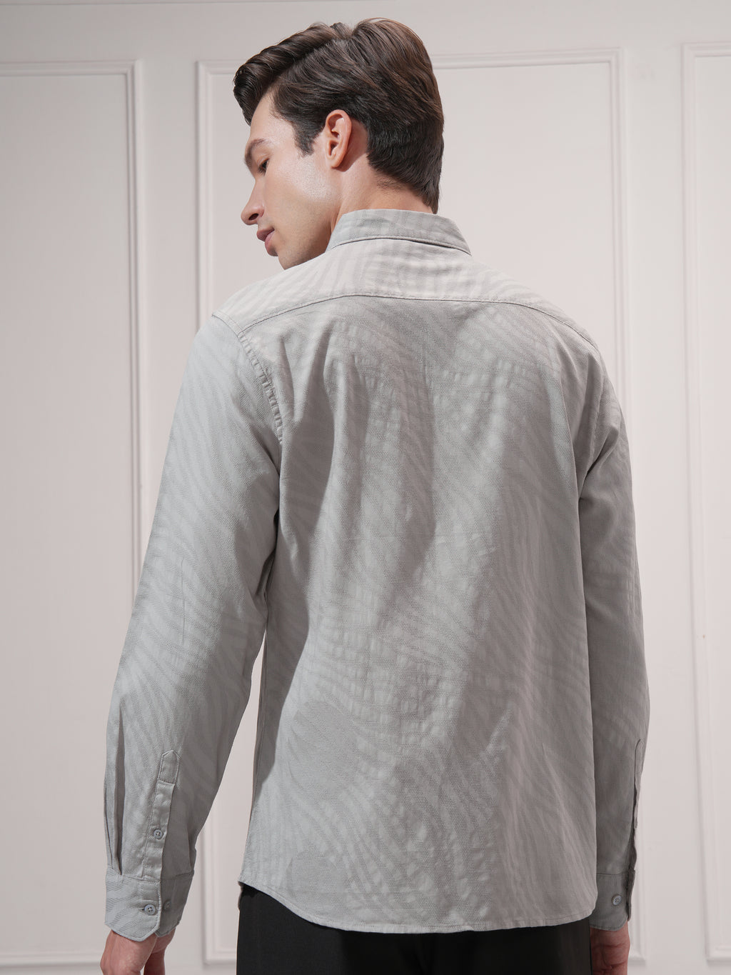Highlander Men Grey Self Design Slim Fit Casual Shirt - Grey - Image 3