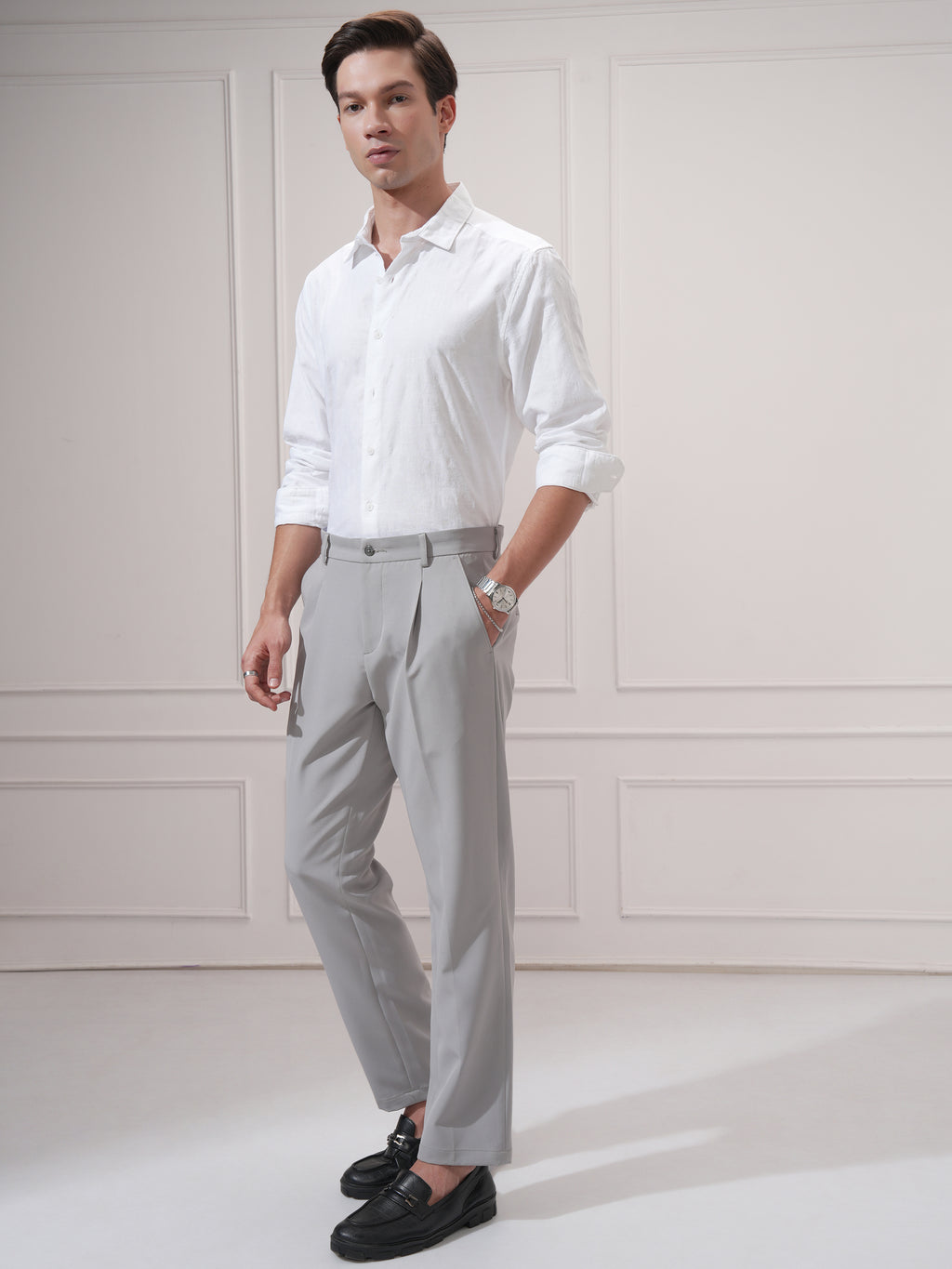 Highlander Men White Self Design Slim Fit Casual Shirt - White - Image 2