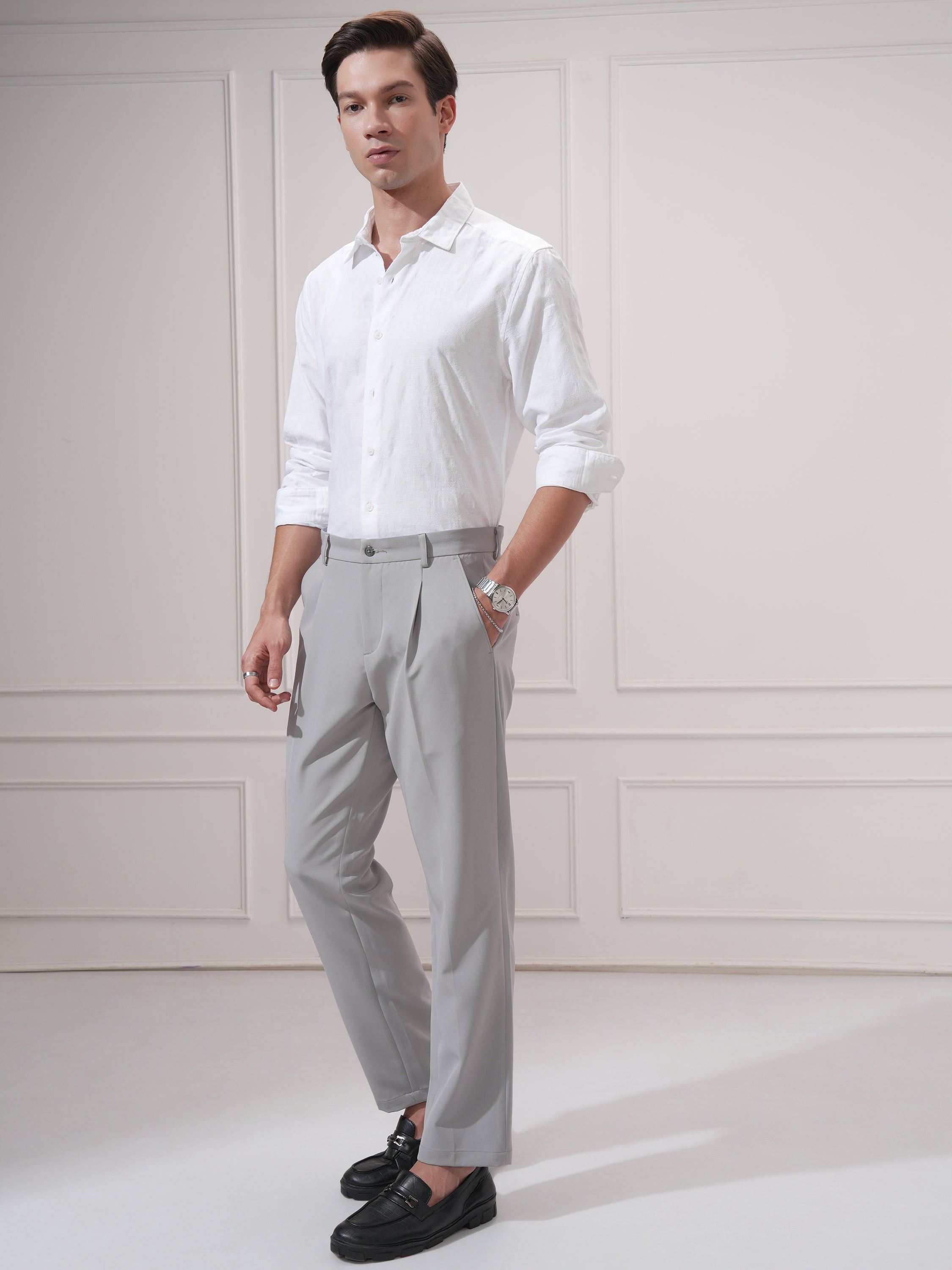 Highlander Men White Self Design Slim Fit Casual Shirt - White - Image 2