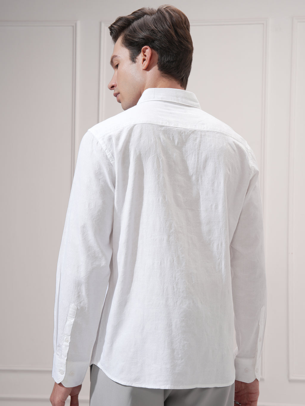 Highlander Men White Self Design Slim Fit Casual Shirt - White - Image 3