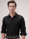 Highlander Men Black Self Design Slim Fit Casual Shirt - Black - Image 1