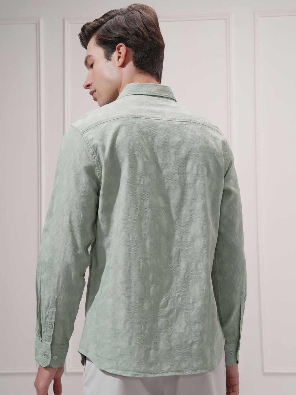 Highlander Men Green Self Design Slim Fit Casual Shirt - Green - Image 3