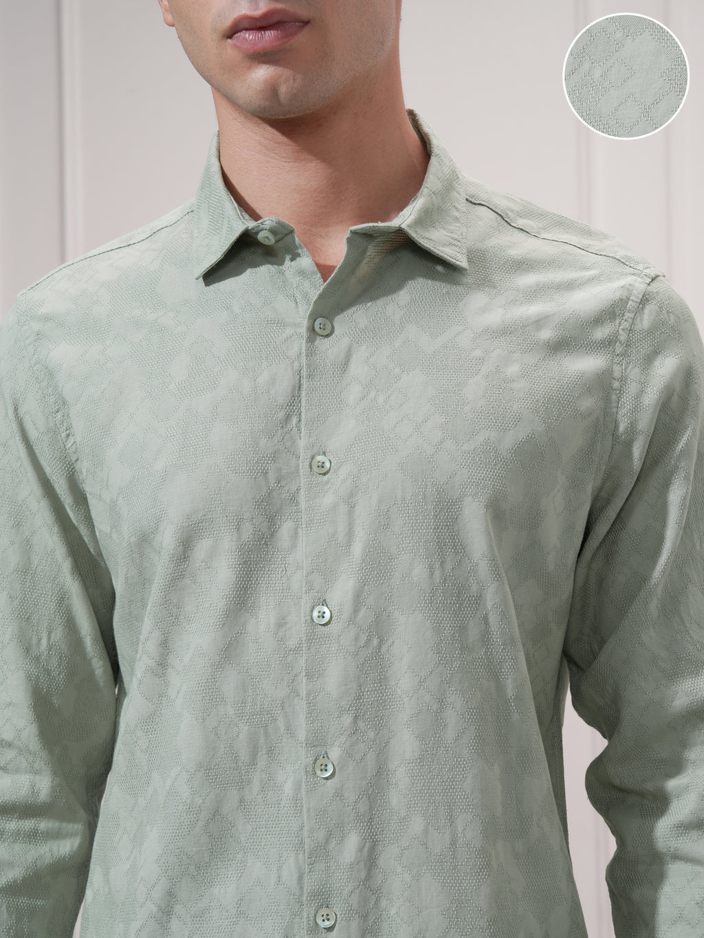 Highlander Men Green Self Design Slim Fit Casual Shirt - Green - Image 5