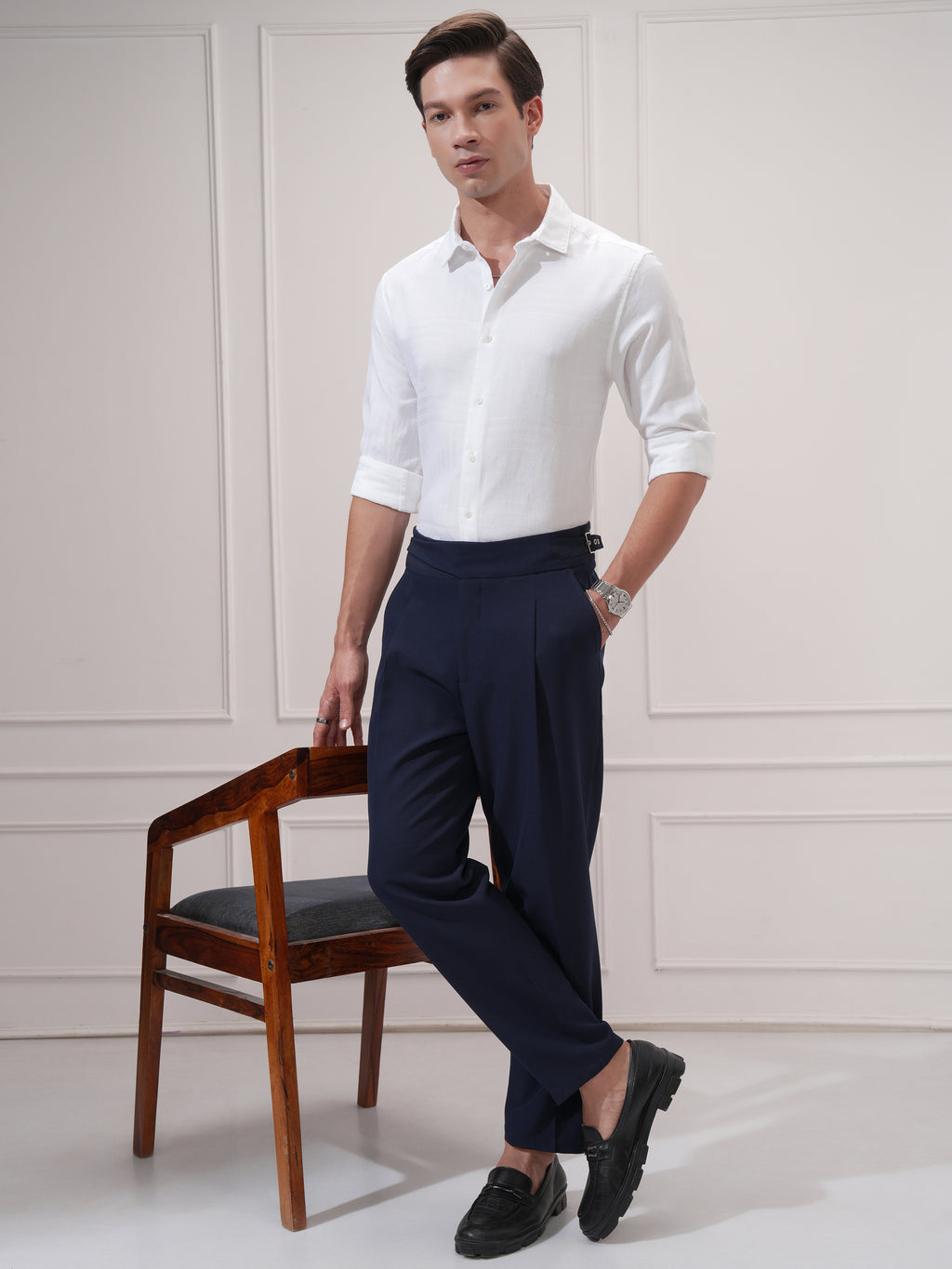 Highlander Men White Self Design Slim Fit Casual Shirt - White - Image 2