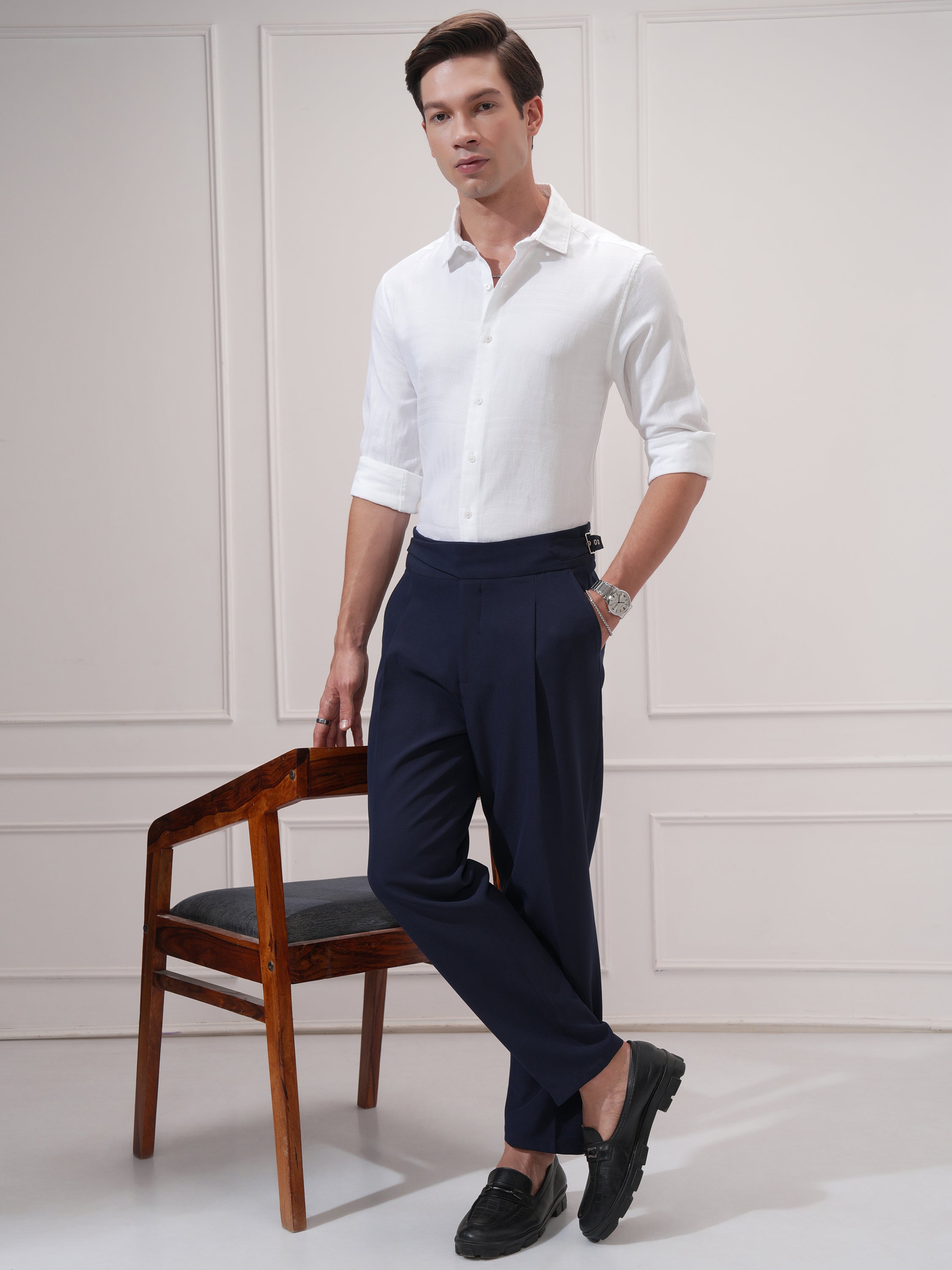 Highlander Men White Self Design Slim Fit Casual Shirt - White - Image 2