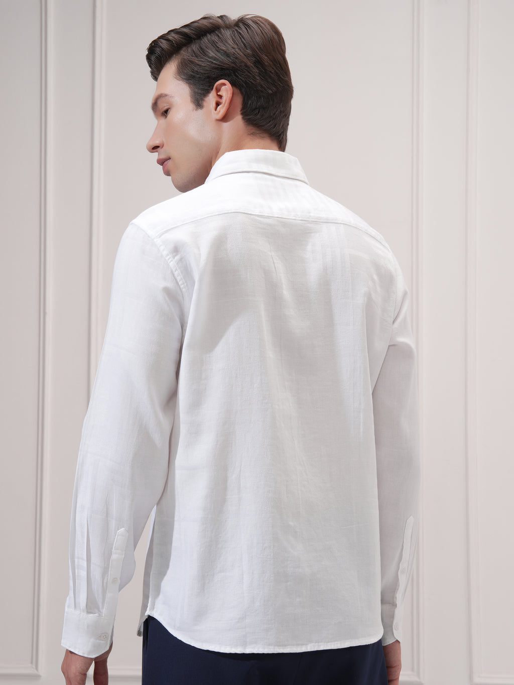 Highlander Men White Self Design Slim Fit Casual Shirt - White - Image 3