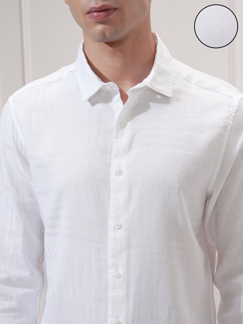 Highlander Men White Self Design Slim Fit Casual Shirt - White - Image 5