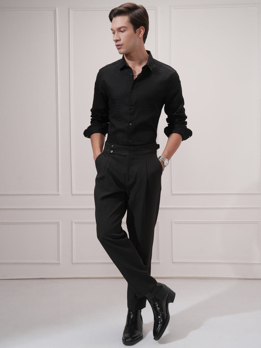 Highlander Men Black Self Design Slim Fit Casual Shirt - Black - Image 2