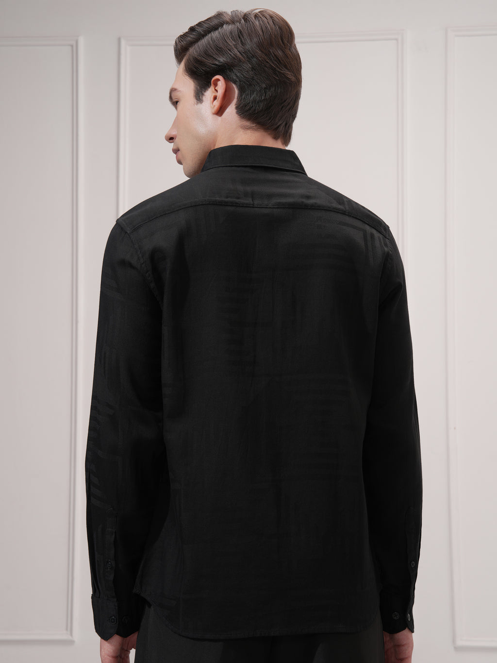 Highlander Men Black Self Design Slim Fit Casual Shirt - Black - Image 3