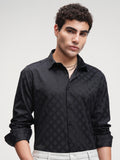 Highlander Men Black Self Design Slim Fit Casual Shirt - Black - Image 1