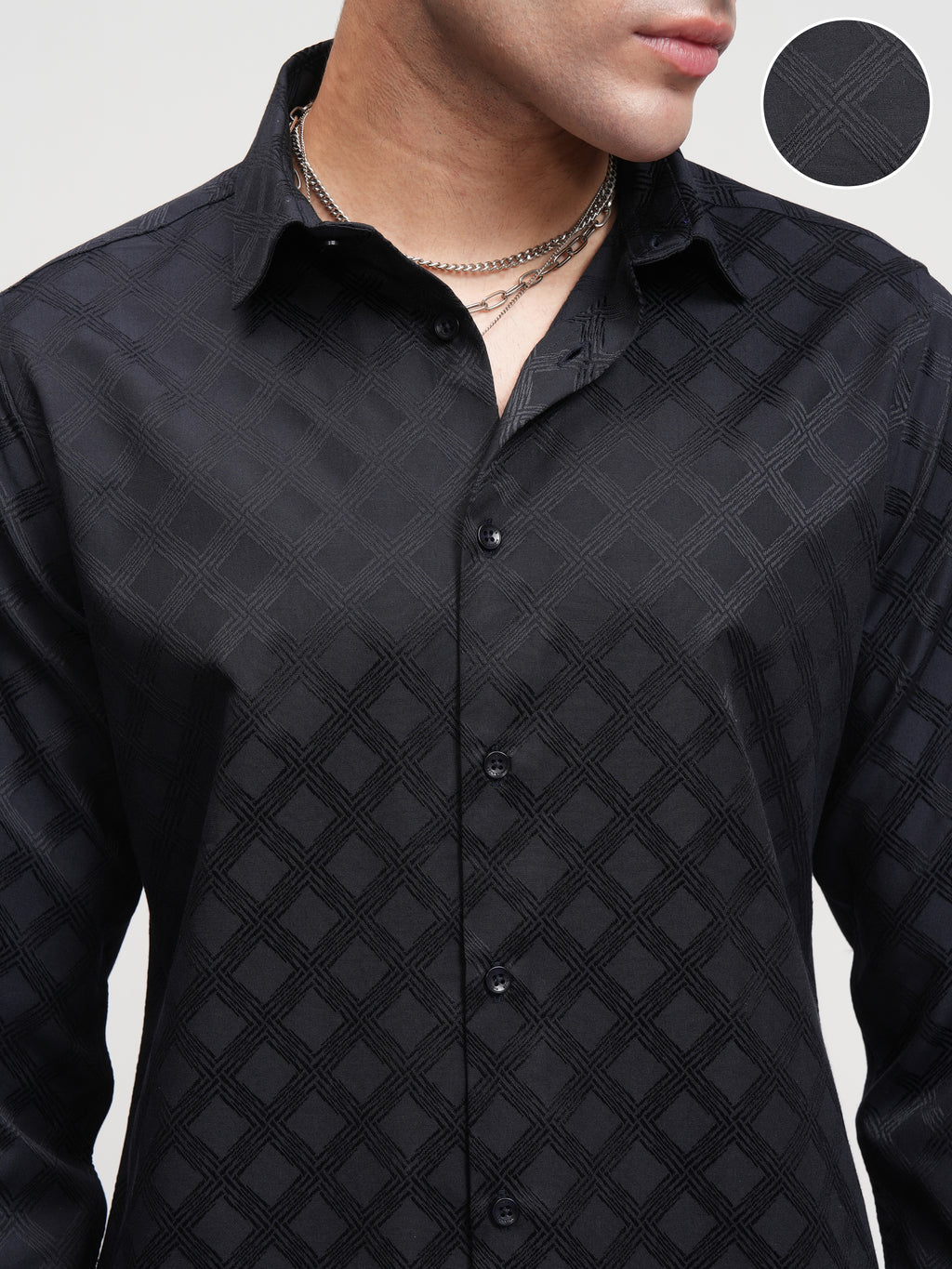 Highlander Men Black Self Design Slim Fit Casual Shirt - Black - Image 5