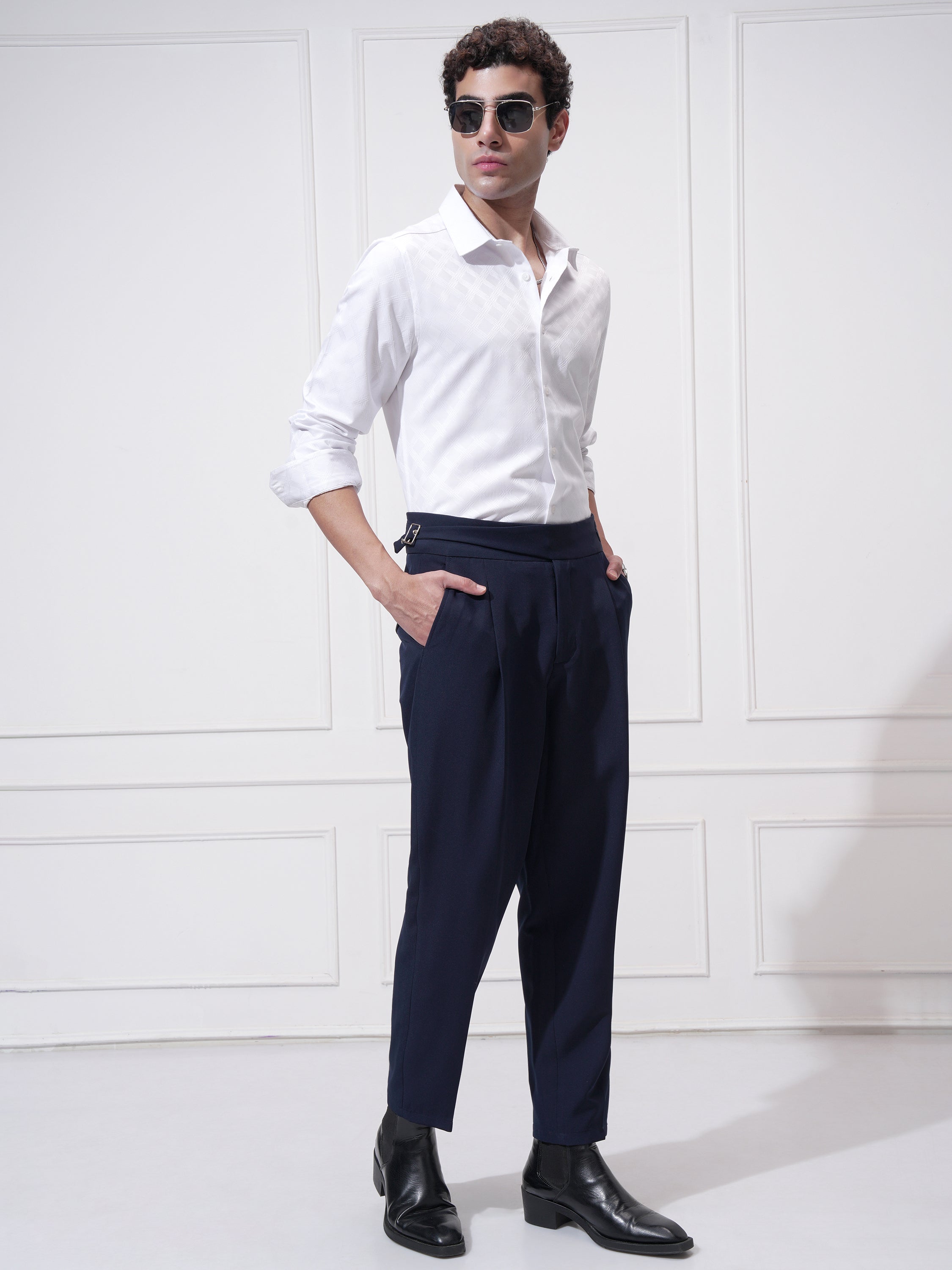 Highlander Men White Self Design Slim Fit Casual Shirt - White - Image 2