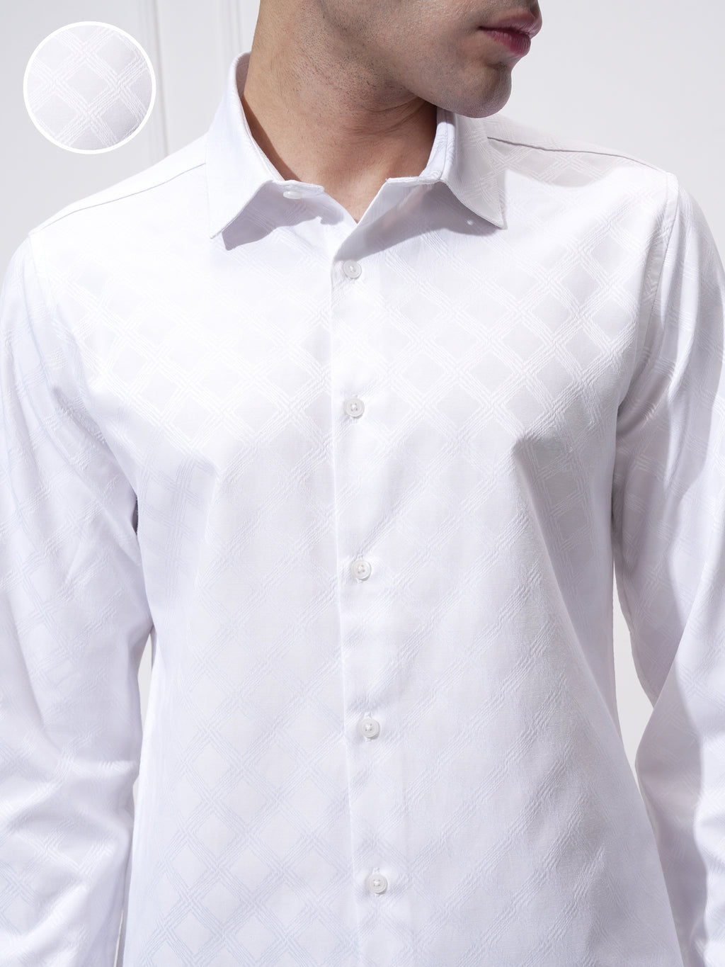 Highlander Men White Self Design Slim Fit Casual Shirt - White - Image 5