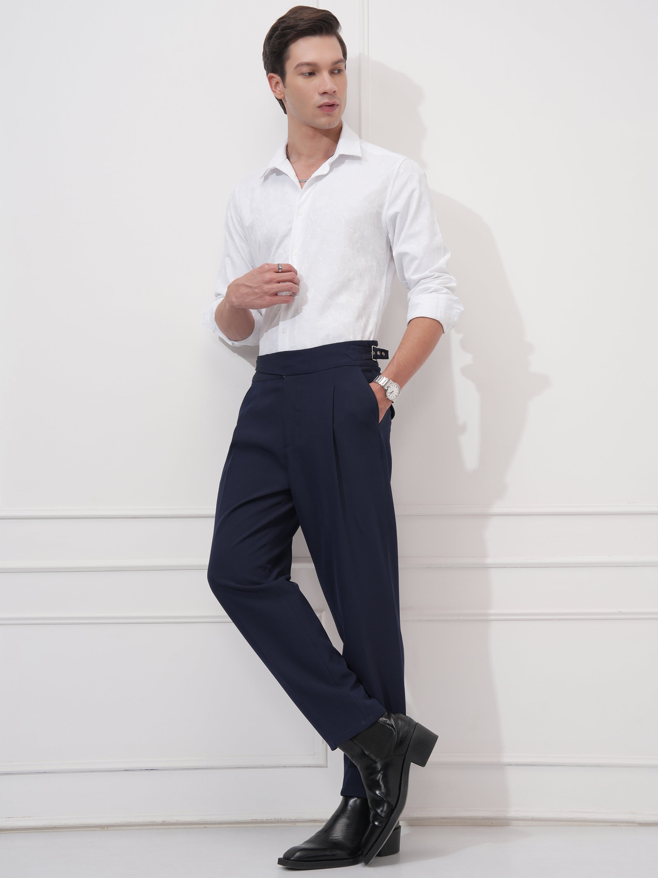 Highlander Men White Self Design Slim Fit Casual Shirt - White - Image 2
