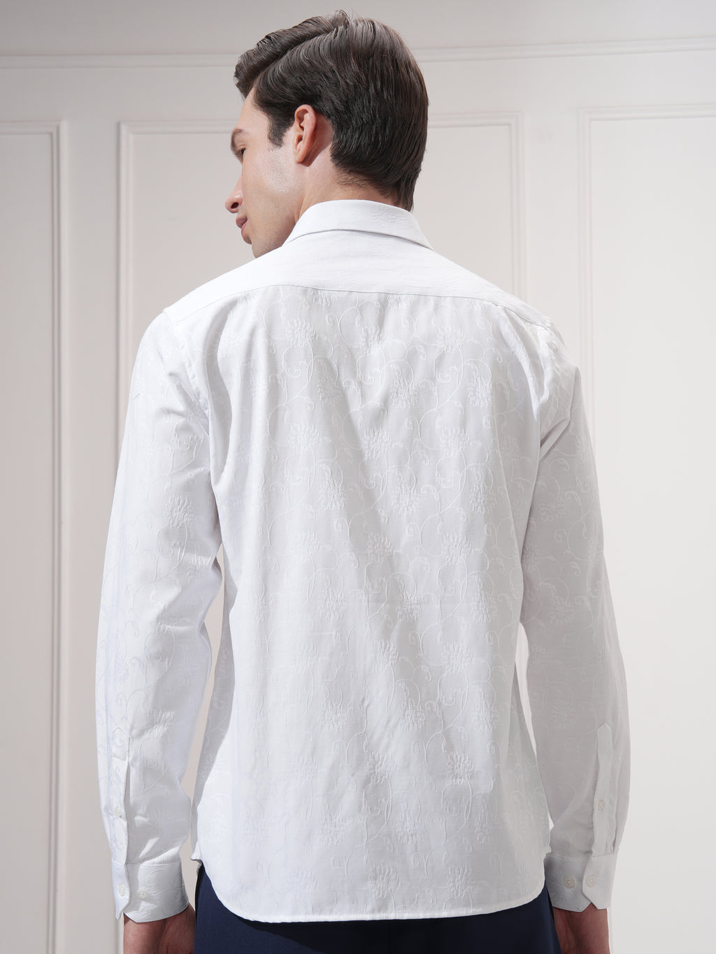 Highlander Men White Self Design Slim Fit Casual Shirt - White - Image 3