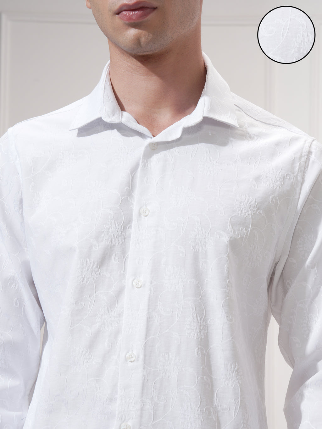 Highlander Men White Self Design Slim Fit Casual Shirt - White - Image 5
